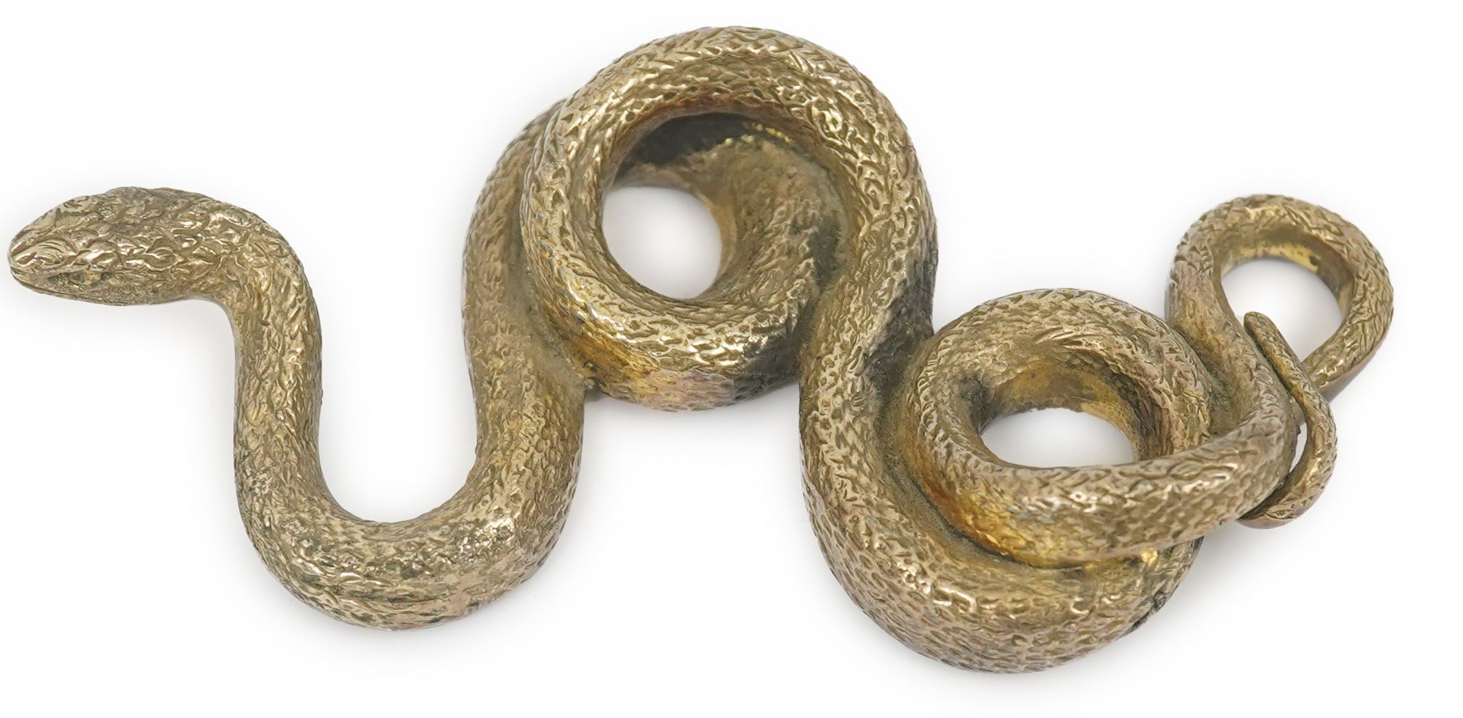 A Sterling silver gilt model of a snake, stamped PR.S